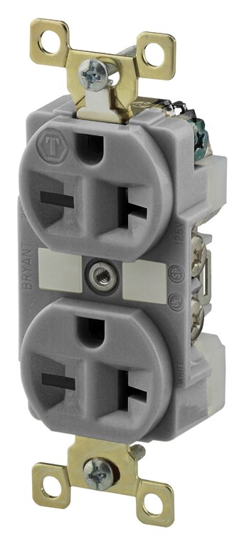 Straight Blade Devices, Receptacles, Duplex, Commercial/Industrial Grade, 20A 250V, 2-Pole 3-Wire Grounding, 6-20R, Gray, Single Pack