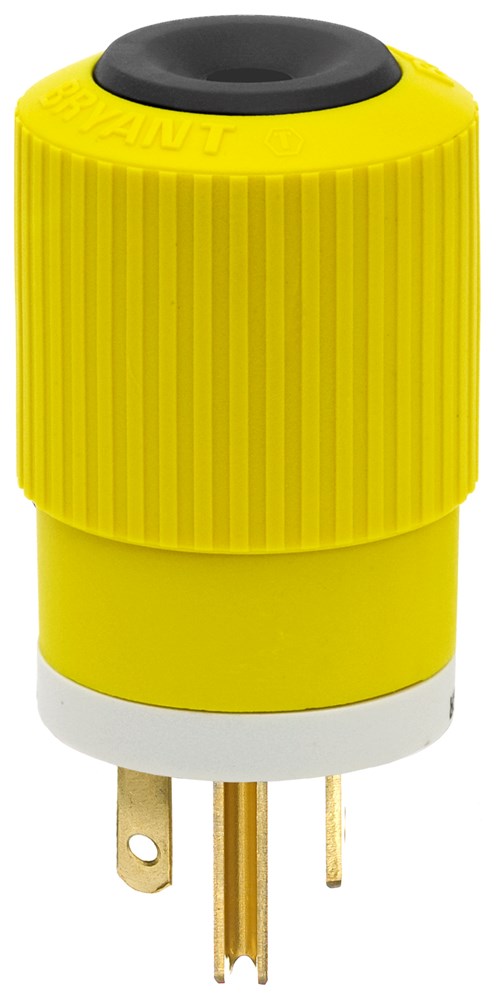 Straight Blade Devices, Male Plug, Heavy Duty, Industrial/Commercial Grade, Straight, 20A 250V, 2-Pole 3-Wire Grounding, 6-20P, Yellow, Single Pack, Hi-Viz Yellow