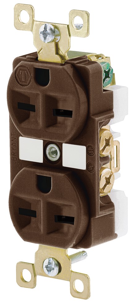 Straight Blade Devices, Receptacles, Duplex, Commercial/Industrial Grade, 15A 250V, 2-Pole 3-Wire Grounding, 6-15R, Brown, Single Pack
