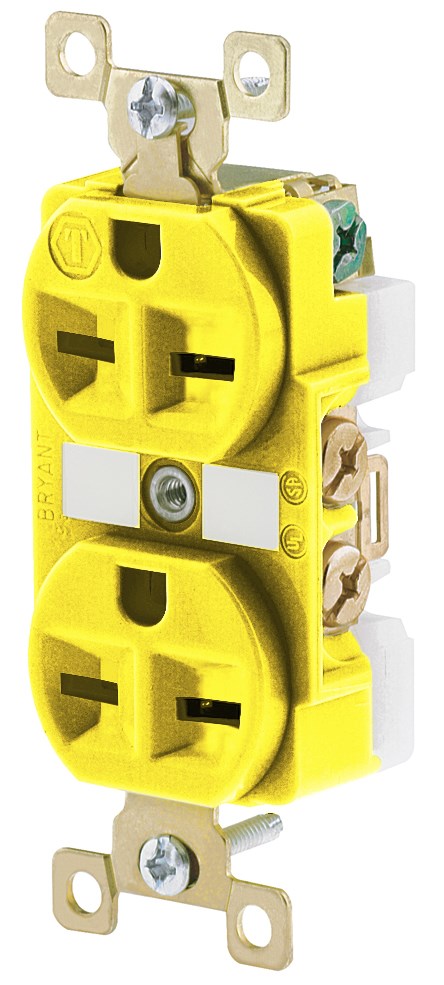 Straight Blade Devices, Receptacles, Duplex, Commercial/Industrial Grade, 15A 250V, 2-Pole 3-Wire Grounding, 6-15R, Yellow, Single Pack, Marine Version