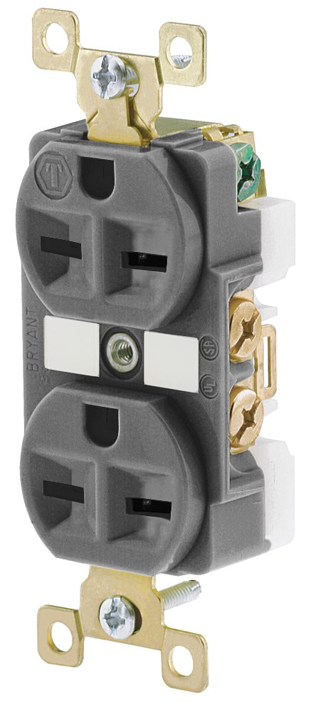 Straight Blade Devices, Receptacles, Duplex, Commercial/Industrial Grade, 15A 250V, 2-Pole 3-Wire Grounding, 6-15R, Gray, Single Pack