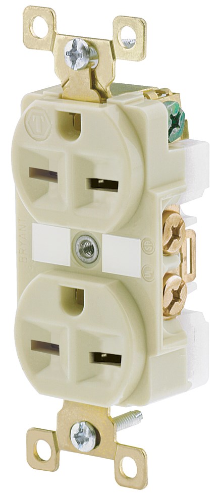 Straight Blade Devices, Receptacles, Duplex, Commercial/Industrial Grade, 15A 250V, 2-Pole 3-Wire Grounding, 6-15R, Ivory, Single Pack