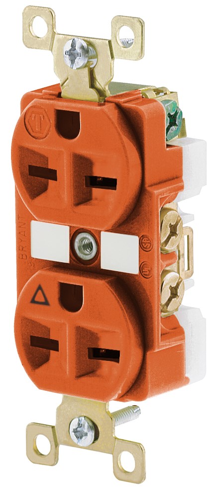 Straight Blade Devices, Receptacles, Duplex, Commercial/Industrial Grade, 15A 250V, 2-Pole 3-Wire Grounding, 6-15R, Orange, Single Pack, Isolated Ground