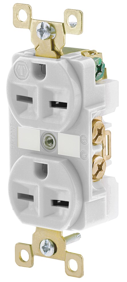 Straight Blade Devices, Receptacles, Duplex, Commercial/Industrial Grade, 15A 250V, 2-Pole 3-Wire Grounding, 6-15R, White, Single Pack