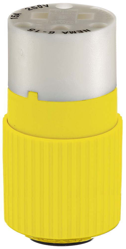 Straight Blade Devices, Female Connector Body, Heavy Duty, Industrial/Commercial Grade, Straight, 15A 250V, 2-Pole 3- Wire Grounding, 6-15R, Yellow, Single Pack
