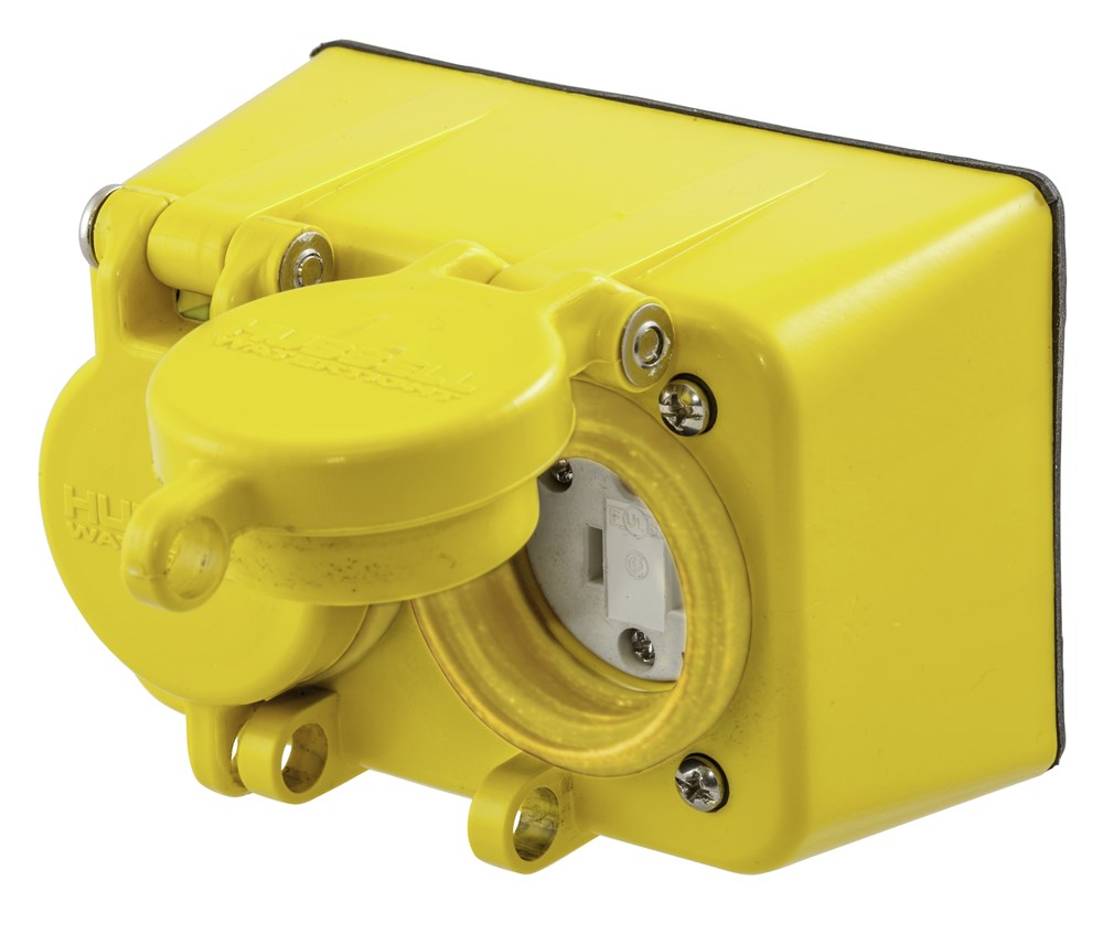 Straight Blade Devices, Watertight Series, Receptacle, Duplex, 15A 125V, 2-Pole 3-Wire Grounding, 5-15R, Yellow