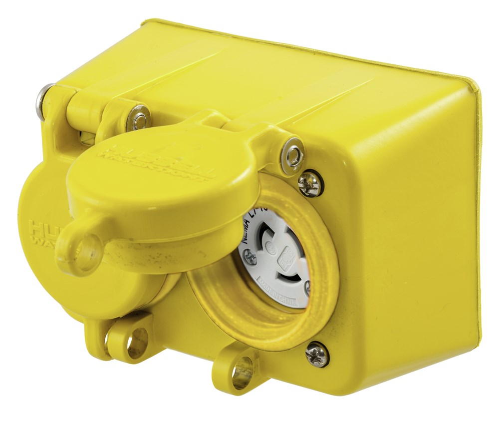 Watertight Series, Locking Receptacle, Duplex, 15A 277V AC, 2-Pole 3-Wire Grounding, L7-15R, Yellow