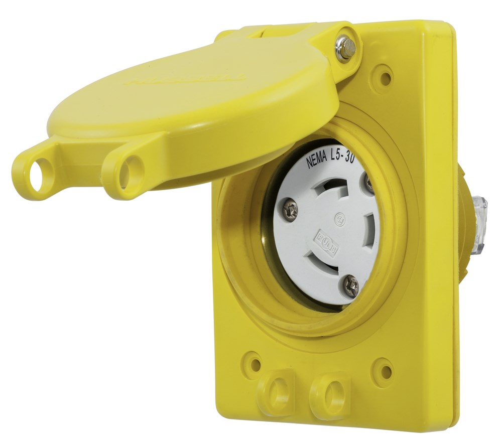 Watertight Series, Locking Receptacle, 30A 125V, 2-Pole 3-Wire Grounding, NEMA L5-30R, Yellow