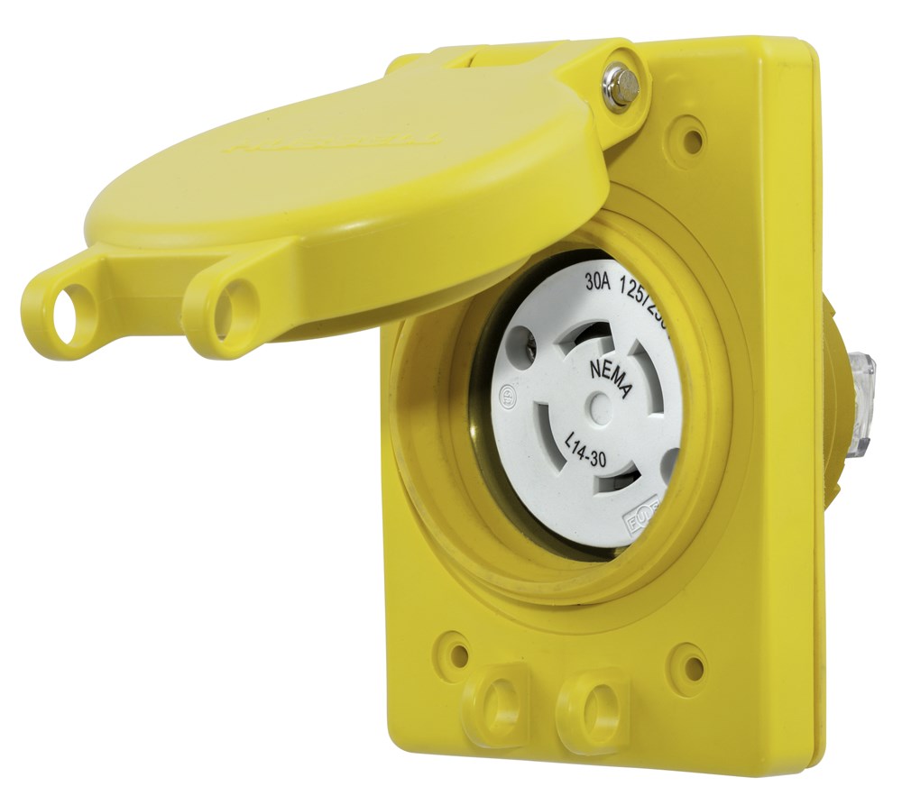 Watertight Series, Locking Receptacle, 30A 125/250V, 3-Pole 4-Wire Grounding, NEMA L14-30R, Yellow