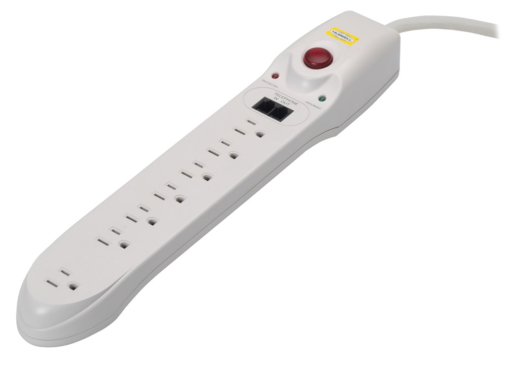 Surge Protective Devices, SPIKESHIELD TVSS Plug Strips, 7) Receptacles, Metallic Body, 1050 Joules, 6' Cord, Modem Protection