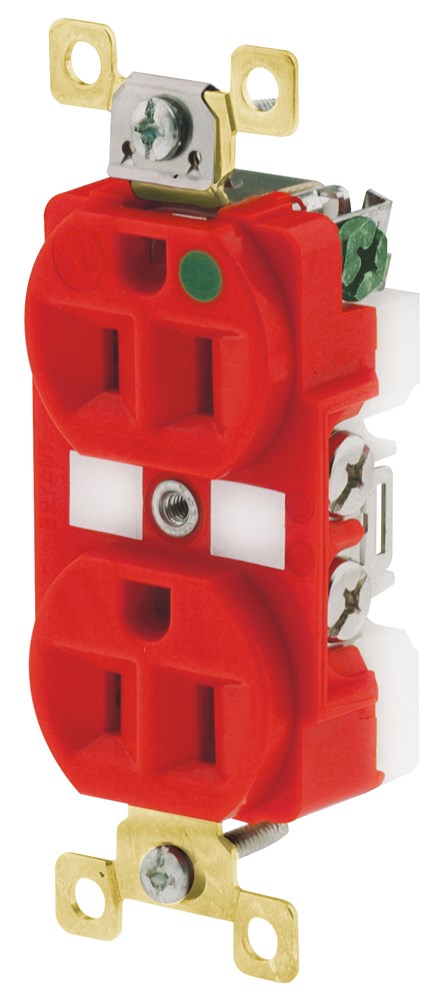 Straight Blade Devices, Receptacles, Duplex, Hospital Grade, 15A 125V, 2-Pole 3-Wire Grounding, 5-15R, Red, Single Pack, Illuminated Face