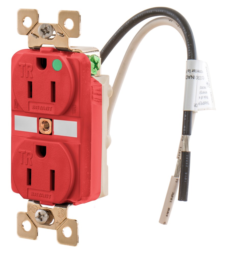 Straight Blade Devices, Receptacles, Tamper- Resistant Duplex, Hospital Grade, 15A 125V, 2-Pole 3-Wire Grounding, 5- 15R, Red, Single Pack