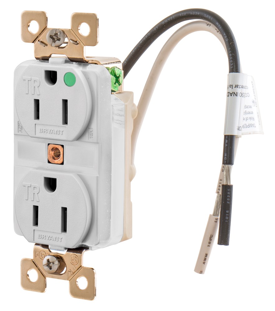 Straight Blade Devices, Receptacles, Tamper- Resistant Duplex, Hospital Grade, 15A 125V, 2-Pole 3-Wire Grounding, 5- 15R, White, Single Pack