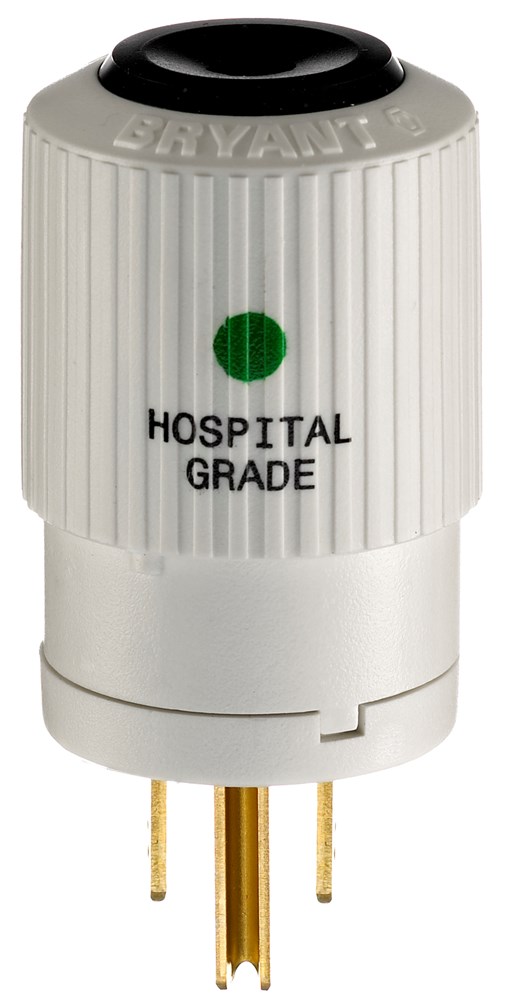 Straight Blade Devices, Male Plug, Heavy Duty, Hospital Grade, Straight, 15A 125V, 2-Pole 3-Wire Grounding, 5-15P, White, Single Pack