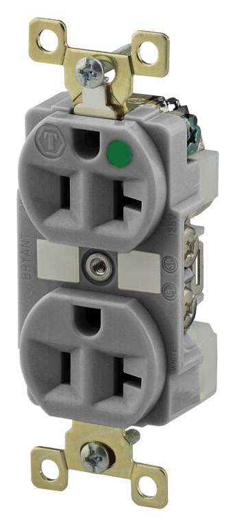 Straight Blade Devices, Receptacles, Duplex, Hospital Grade, 20A 125V, 2-Pole 3-Wire Grounding, 5-20R, Gray, Single Pack, Illuminated Face