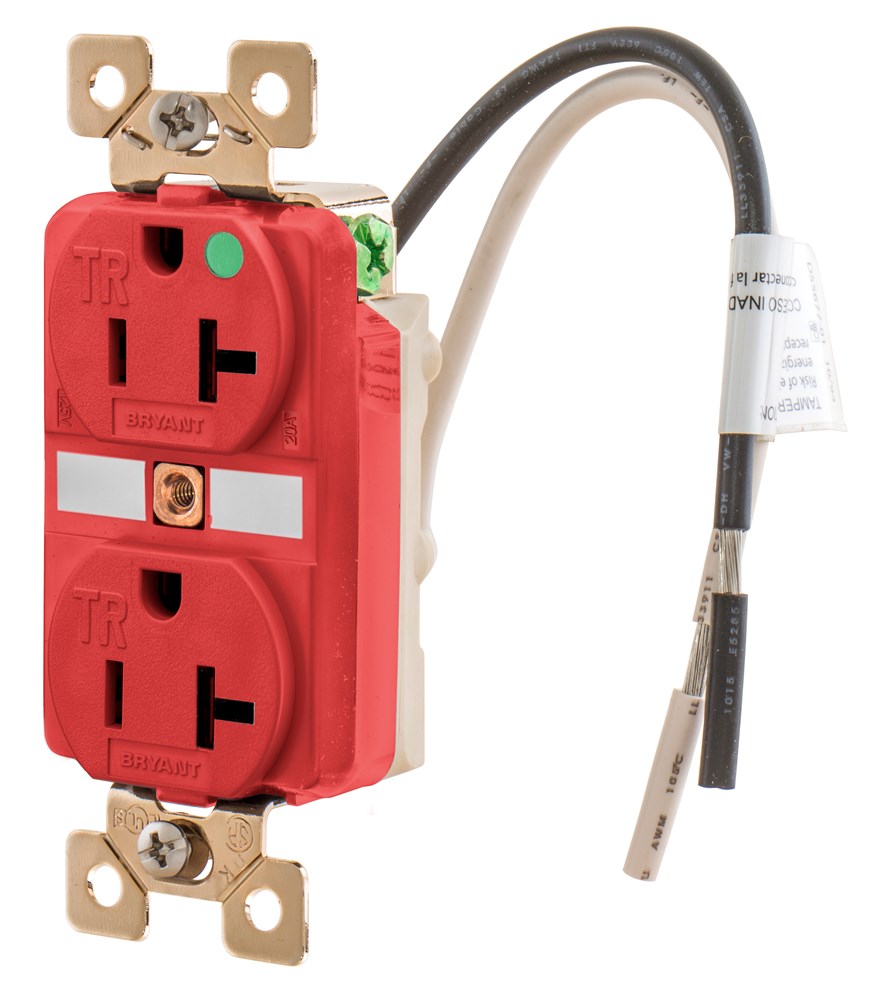 Straight Blade Devices, Receptacles, Tamper- Resistant Duplex, Hospital Grade, 20A 125V, 2-Pole 3-Wire Grounding, 5- 20R, Red, Single Pack