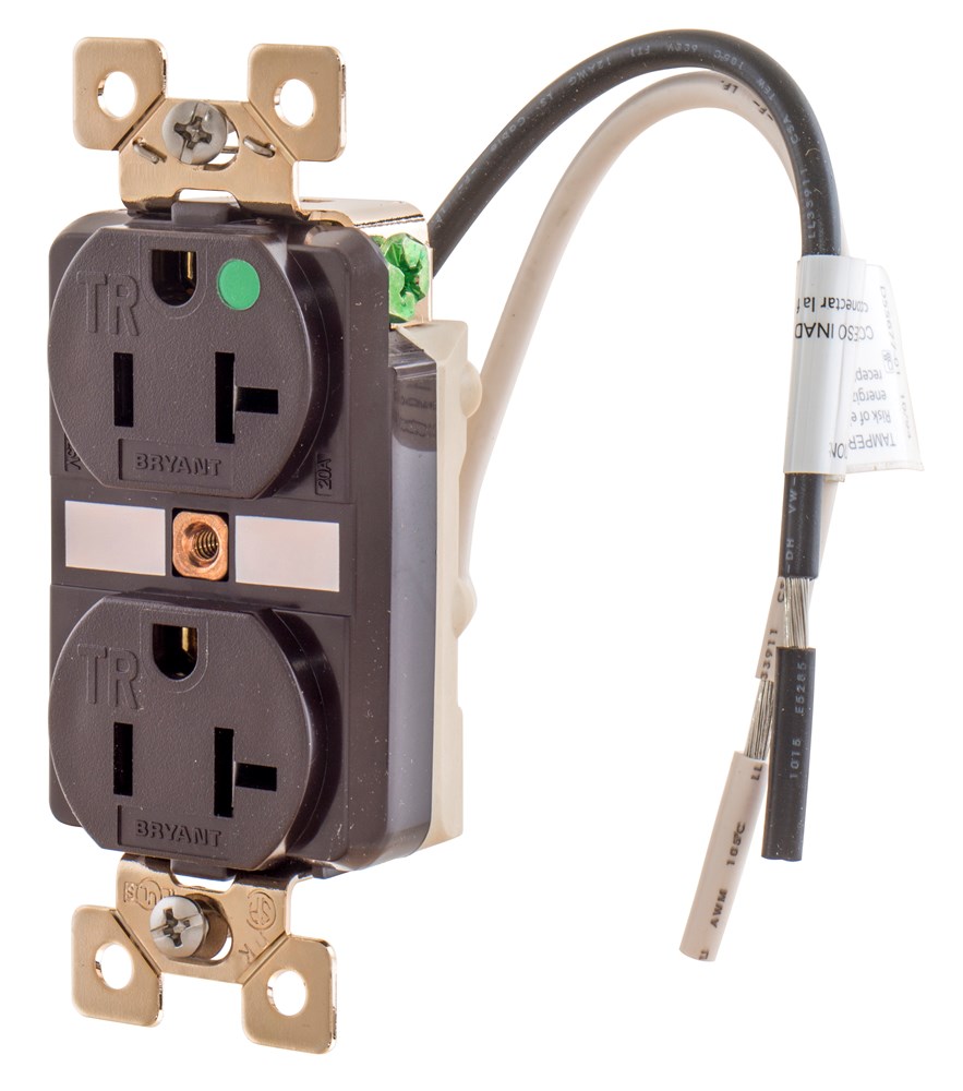 Straight Blade Devices, Receptacles, Tamper- Resistant Duplex, Hospital Grade, 20A 125V, 2-Pole 3-Wire Grounding, 5- 20R, Brown, Single Pack