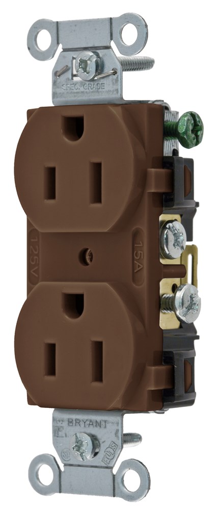 Straight Blade Devices, Receptacles, Duplex, Commercial Grade, 15A 125V, 2- Pole 3-Wire Grounding, 5-15R, Brown, Single Pack