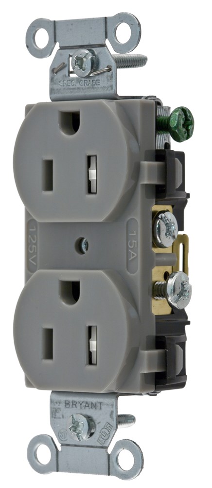 Straight Blade Devices, Receptacles, Duplex, Tamper-Resistant Commercial Grade, 15A 125V,2- Pole 3-Wire Grounding, 5-15R, Gray, Single Pack