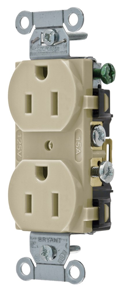 Straight Blade Devices, Receptacles, Duplex, Commercial Grade, 15A 125V, 2- Pole 3-Wire Grounding, 5-15R, Ivory, Single Pack