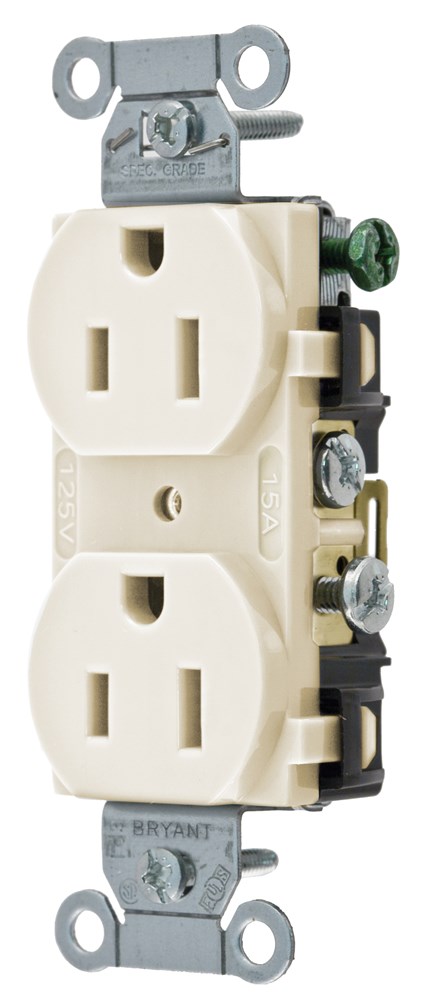 Straight Blade Devices, Receptacles, Duplex, Commercial Grade, 15A 125V, 2- Pole 3-Wire Grounding, 5-15R, Light Almond, Single Pack