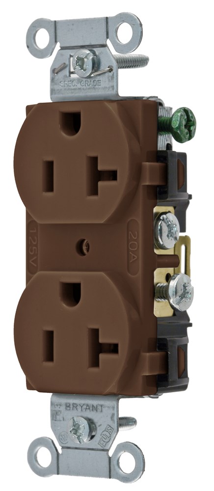 Straight Blade Devices, Receptacles, Duplex, Commercial Grade, 20A 125V, 2- Pole 3-Wire Grounding, 5-20R, Brown, Single Pack