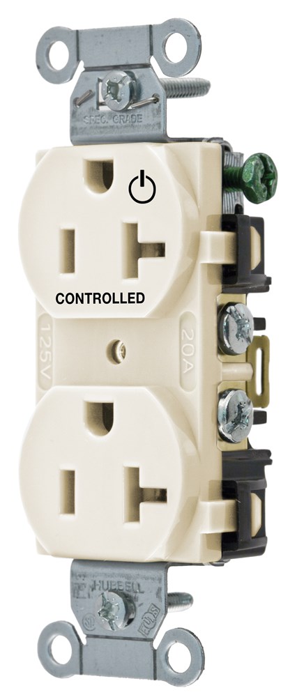 Straight Blade Devices, Receptacles, Duplex, Commercial Grade, 1/2 Controlled, 20A 125V, 2-Pole 3-Wire Grounding, 5- 20R, Light Almond