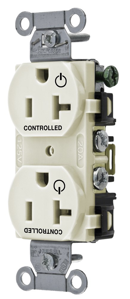 Straight Blade Devices, Receptacles, Duplex, Commercial Grade, Controlled, 20A 125V, 2-Pole 3-Wire Grounding, 5-20R, Light Almond
