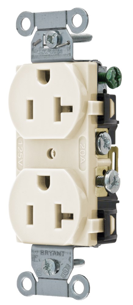 Straight Blade Devices, Receptacles, Duplex, Commercial Grade, 20A 125V, 2- Pole 3-Wire Grounding, 5-20R, Light Almond, Single Pack
