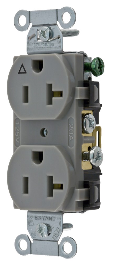 Straight Blade Devices, Receptacles, Duplex, Commercial Grade, 20A 125V, 2-Pole 3-Wire Grounding, 5-20R, Gray, Single Pack, Isolated Ground
