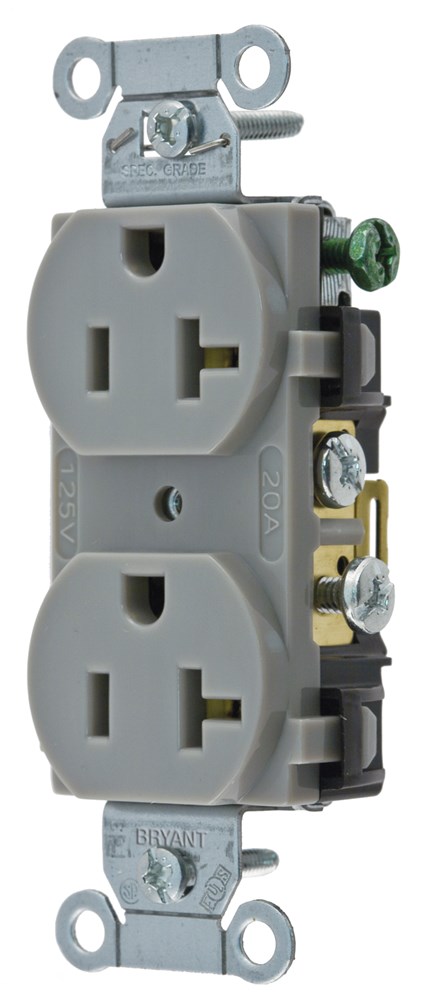 Straight Blade Devices, Receptacles, Duplex, Commercial Grade, 20A 125V, 2-Pole 3-Wire Grounding, 5-20R, Gray, Single Pack