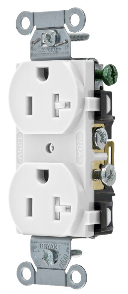 Straight Blade Devices, Receptacles, Duplex, Tamper-Resistant Commercial Grade, 20A 125V, 2-Pole 3-Wire Grounding, 5-20R, White, Single Pack