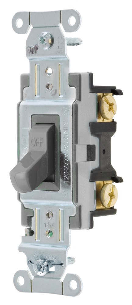 Switches and Lighting Controls, Commercial Grade, Toggle Switches, General Purpose AC, Single Pole, 15A 120/277V AC, Side Wired Only, Gray