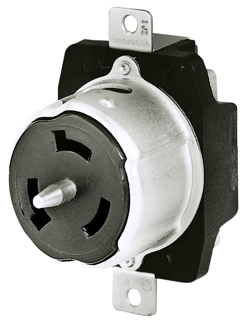 Locking Devices, Industrial, Receptacle, 50A 125/250V, 3-Pole 4-Wire Grounding, Non-NEMA, Screw Terminal, Black