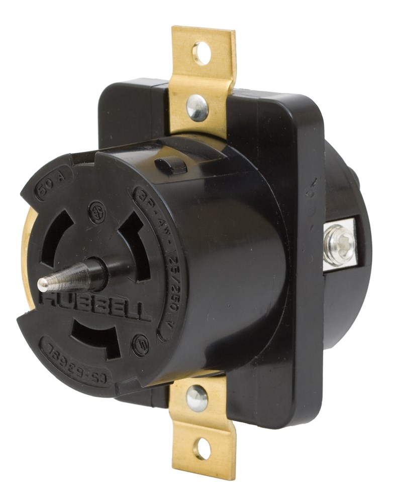 Hubbell Wiring Device Kellems, Locking Devices, Twist-Lock, Economy,Receptacle, 50A 125/250V, 3-Pole 4-Wire Grounding, Non-NEMA, ScrewTerminal, Black
