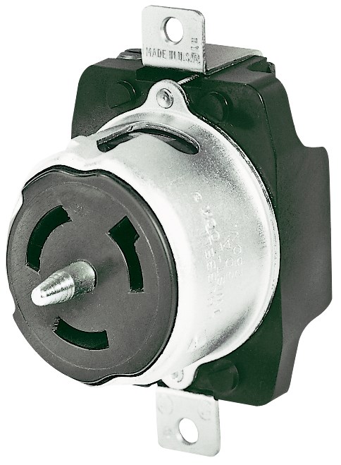 Locking Devices, Industrial, Receptacle, 50A 250V, 2-Pole 3-Wire Grounding, Non-NEMA, Screw Terminal, Black