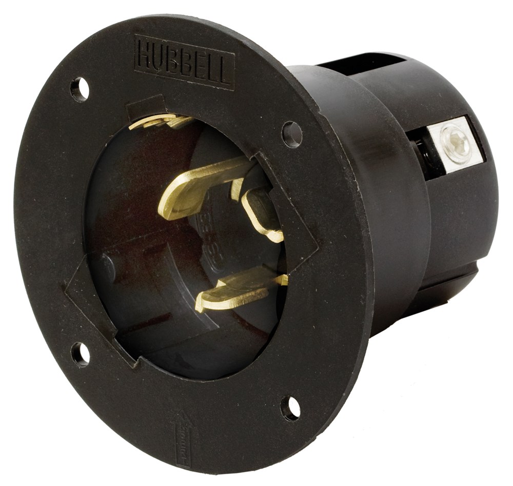 Hubbell Wiring Device Kellems, Locking Devices, Twist-Lock, Economy,Flanged Locking Cover Inlet, 50A 3-Phase Delta 250V AC, 3-Pole 4-WireGrounding, Non-NEMA, Screw Terminal, Black