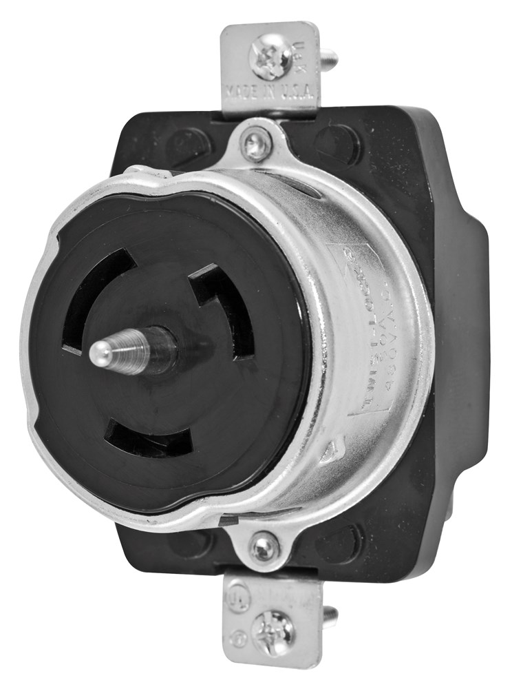 Locking Devices, Industrial, Receptacle, 50A 480V, 2-Pole 3-Wire Grounding, Non-NEMA, Screw Terminal, Black