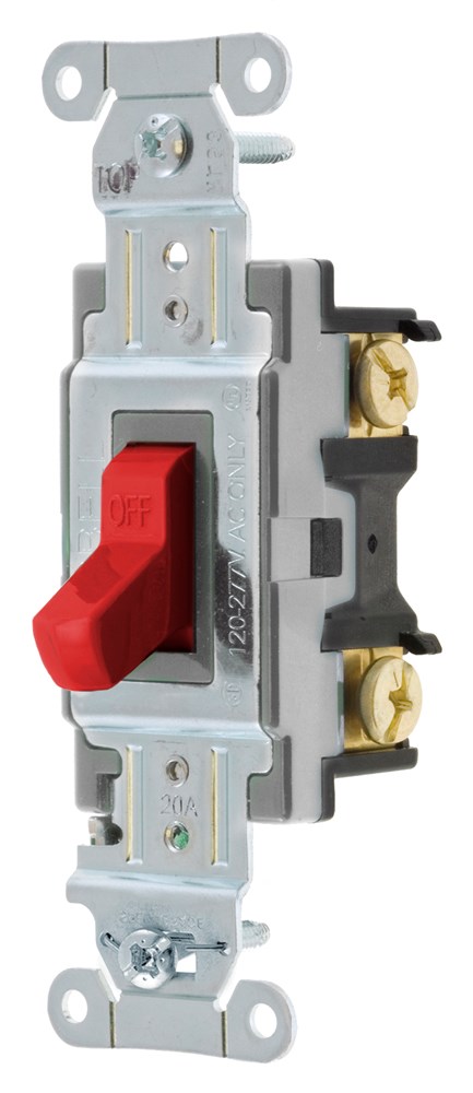 Switches and Lighting Controls, Commercial Grade, Toggle Switches, General Purpose AC, Double Pole, 20A 120/277V AC, Back and Side Wired, Red