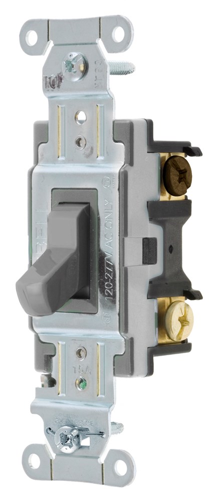 Switches and Lighting Controls, Commercial Grade, Toggle Switches, General Purpose AC, Three Way, 15A 120/277V AC, Back and Side Wired, Gray