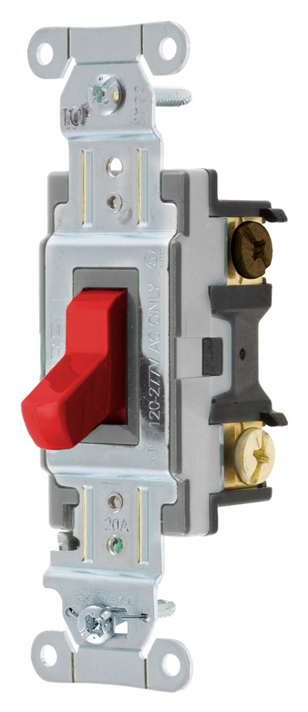 Switches and Lighting Controls, Commercial Grade, Toggle Switches, General Purpose AC, Three Way, 20A 120/277V AC, Back and Side Wired Red