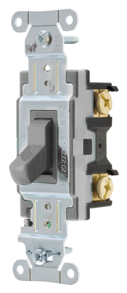 Switches and Lighting Controls, Commercial Grade, Toggle Switches, General Purpose AC, Four Way, 15A 120/277V AC, Back and Side Wired, Gray