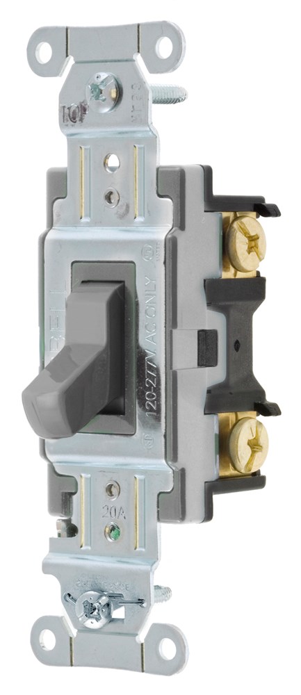 Switches and Lighting Controls, Commercial Grade, Toggle Switches, General Purpose AC, Four Way, 20A 120/277V AC, Back and Side Wired, Gray