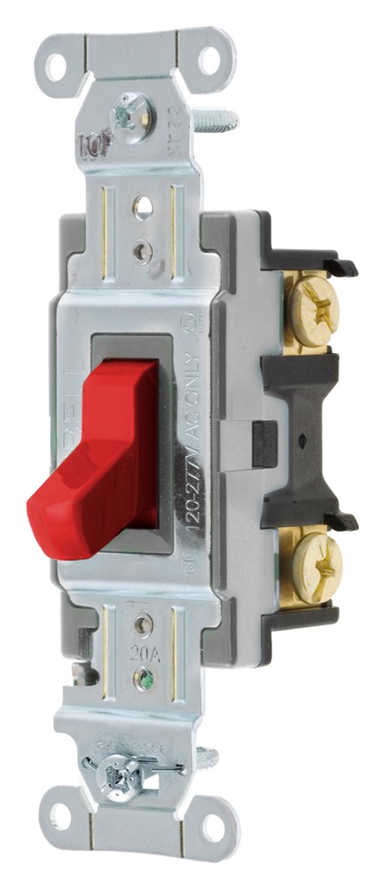 Switches and Lighting Controls, Commercial Grade, Toggle Switches, General Purpose AC, Four Way, 20A 120/277V AC, Back and Side Wired, Red