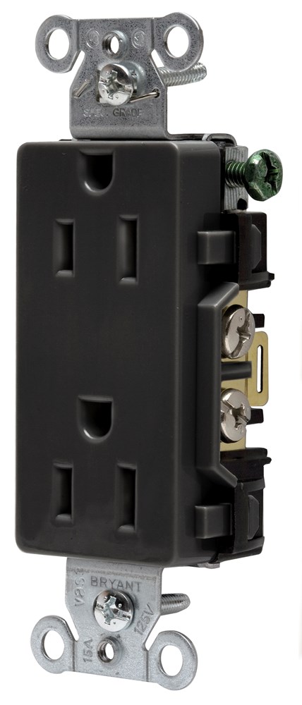 Straight Blade Devices, Receptacles, Duplex, Decorator, Commercial/Industrial Grade, 15A 125V, 2-Pole 3-Wire Grounding, 5-15R, Black, Single Pack