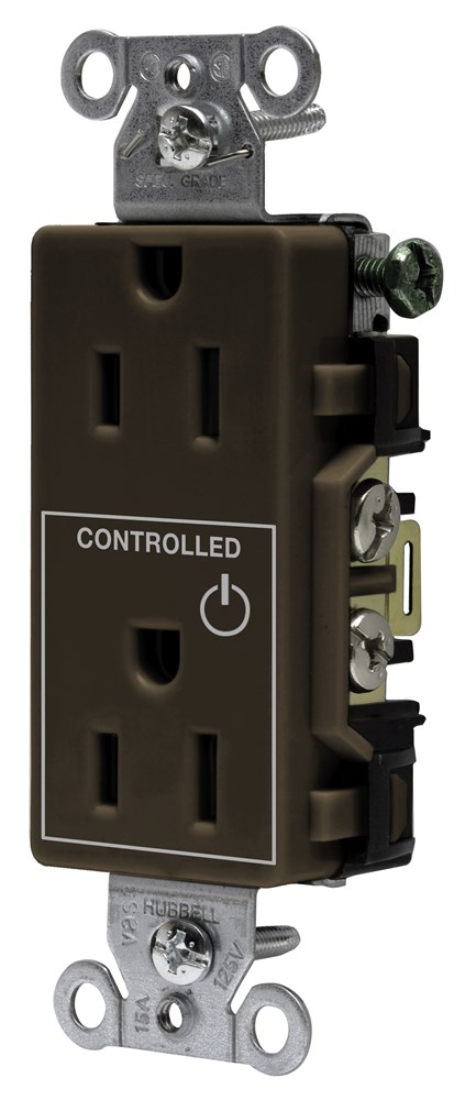 Straight Blade Devices, Receptacles, Decorator Duplex, Commercial Grade, 1/2 Controlled, 15A 125V, 2-Pole 3-Wire Grounding, 5-15R, Brown