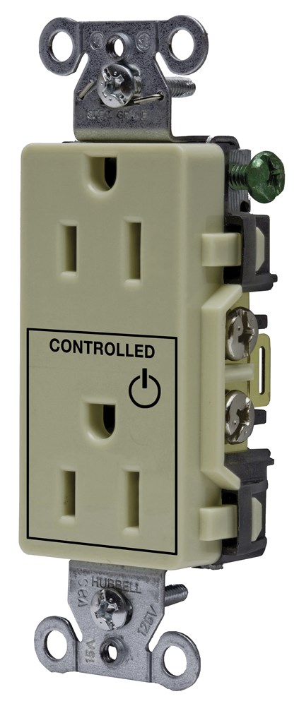 Straight Blade Devices, Receptacles, Decorator Duplex, Commercial Grade, 1/2 Controlled, 15A 125V, 2-Pole 3-Wire Grounding, 5-15R, Ivory