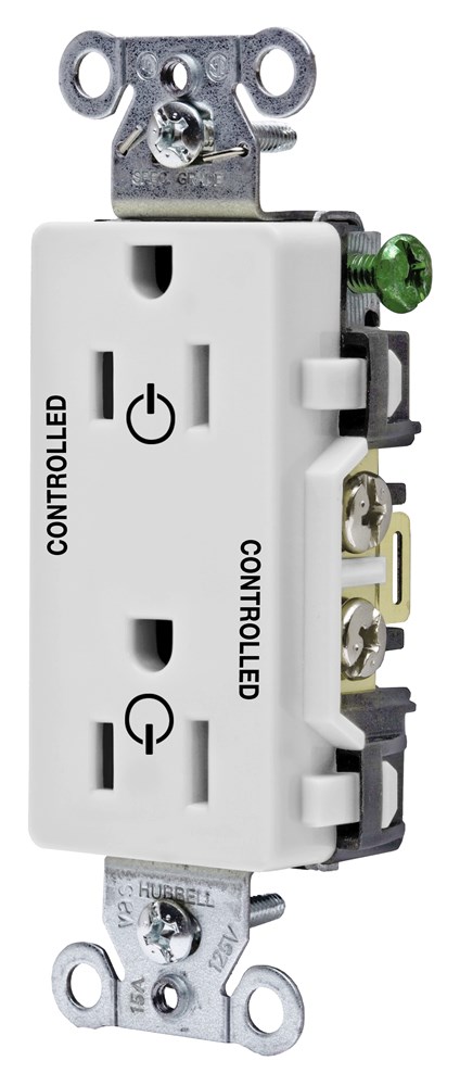 Straight Blade Devices, Receptacles, Decorator Duplex, Commercial Grade, Controlled, 15A 125V, 2-Pole 3-Wire Grounding, 5-15R, White