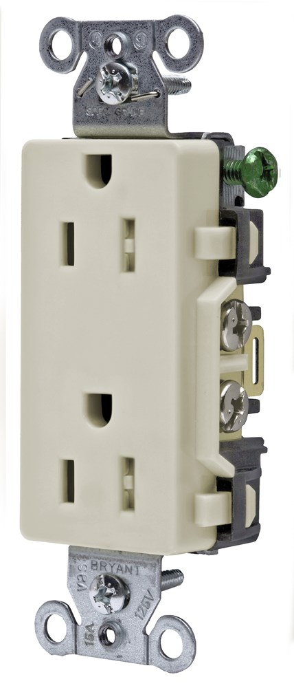 Straight Blade Devices, Tamper and Weather Resistant, Decorator Duplex Receptacle, 15A 125V, 2-Pole 3-Wire Grounding, 5-15R, Light Almond