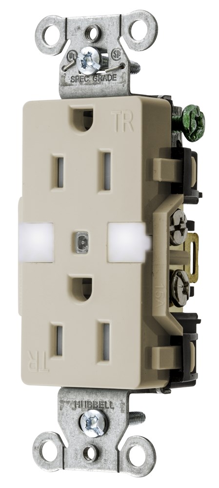 Straight Blade Devices, Receptacles, Decorator Duplex, Commercial Grade, With Night Light, 15A 125V, 2-Pole 3-Wire Grounding, Light Almond